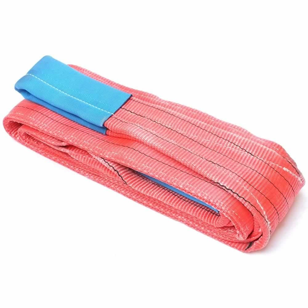 Color-coded flat woven duplex webbing sling lifting patta in Tahira Syndicate Bohrapir warehouse Karachi